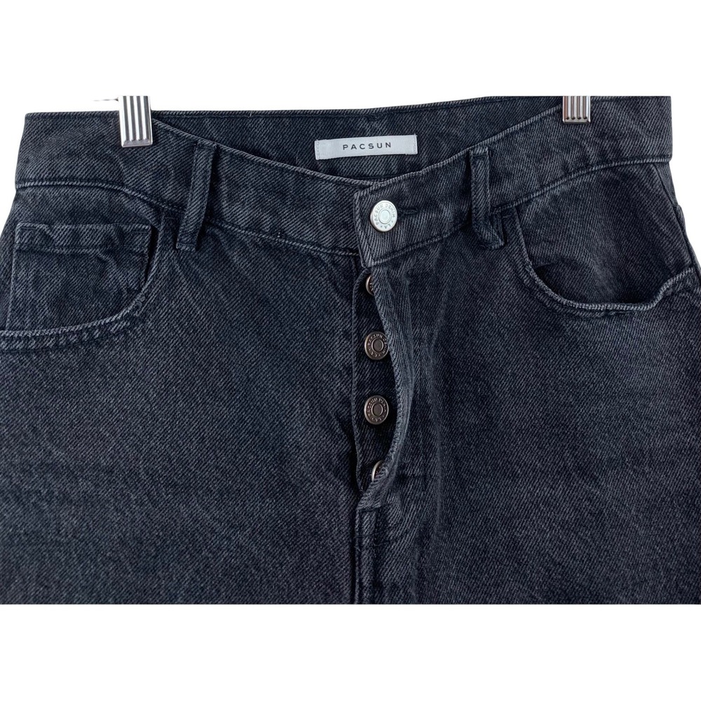 PacSun High Rise Straight Leg Jeans Womens 28 Black Frayed Hem Button Fly Denim - Picture 4 of 11